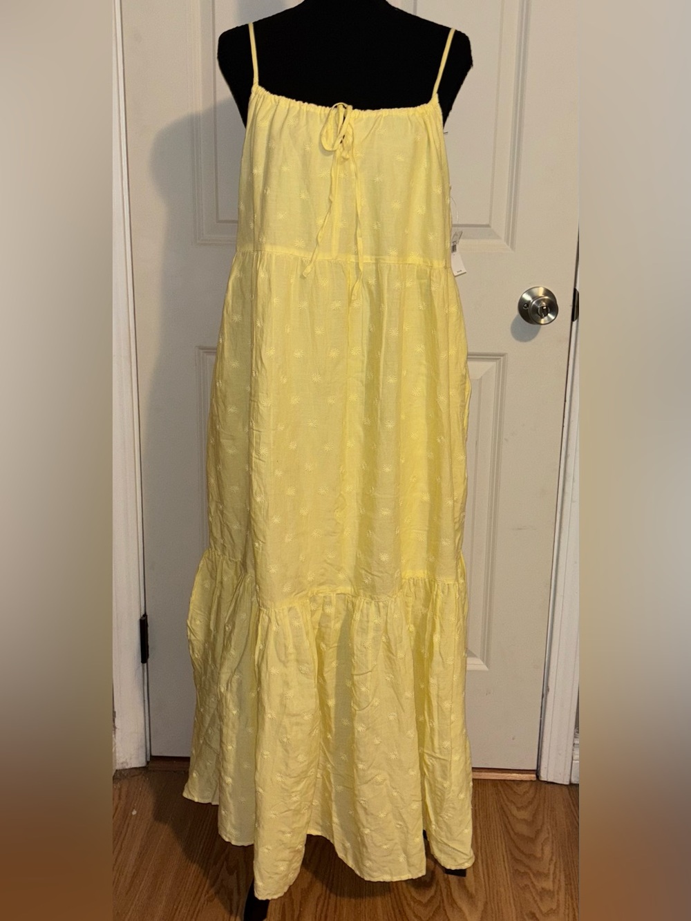 Old Navy Light Yellow Embroidered Tiered Sundress
